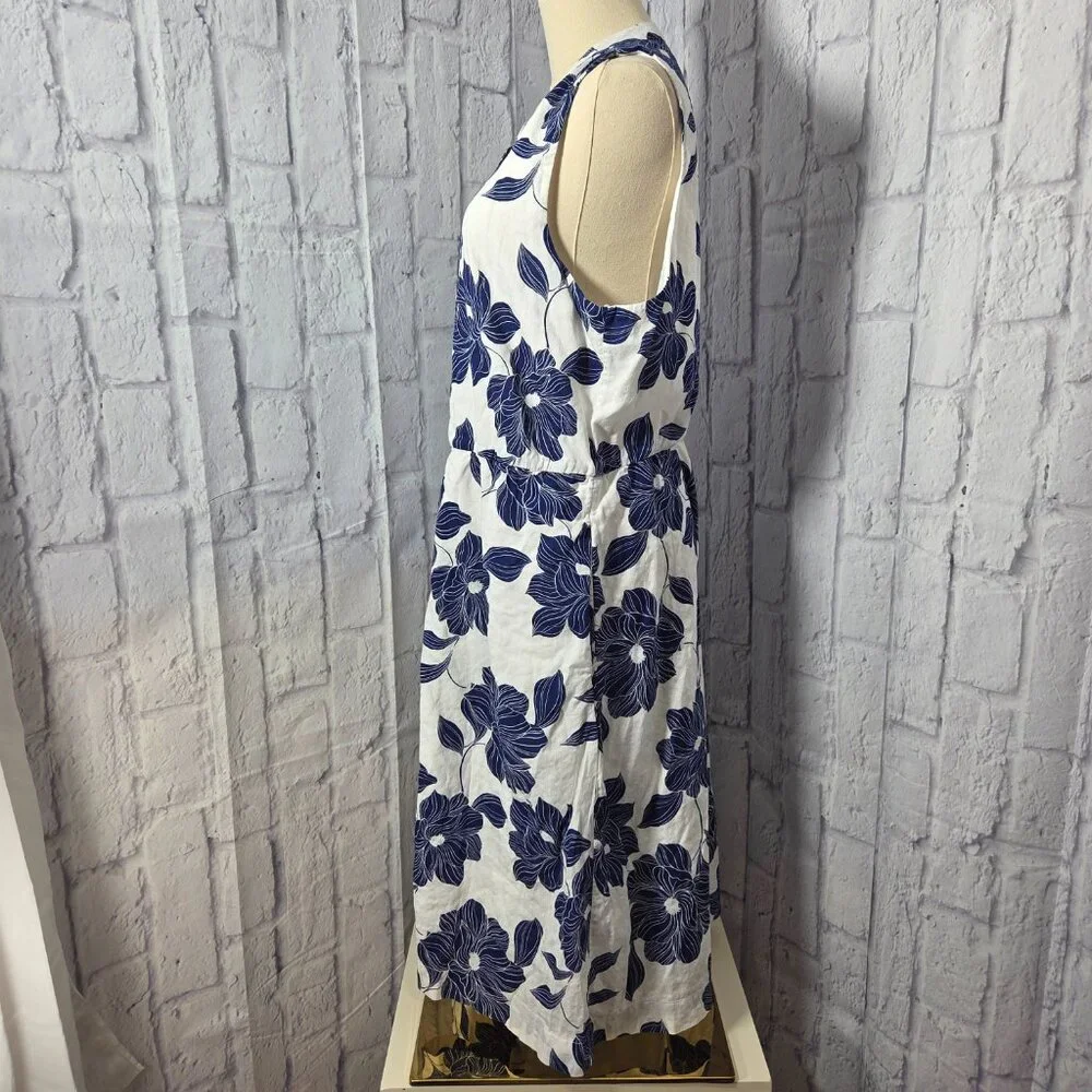 Draper James Extra Large Blue White Floral Cotton Sleeveless Summer Midi Dress - Picture 8 of 11